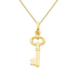 The World Jewelry Center 14k Real Yellow Gold Key Pendant with 0.65mm Box Link Chain Necklace - 16"