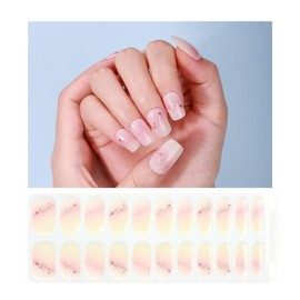 Winning Smile Fully Cured Gel Nail Stricker, UV Free Nail Polish Strips, Salon Class, Long Lasting, Easy Apply & Remove, Includes 22 Strips, 1 Prep Pad, 1 Nail File & 1 Wooden Stick (Yellow Pink)