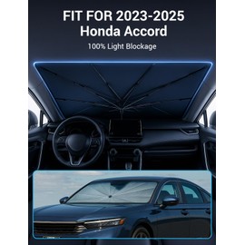 Proadsy Windshield Sun Shade Umbrella for Honda Accord 2023-2025 2026 Foldable Car Umbrella Sunshade with Soft TPU Handle Spring Structure Crystal Cooling Material Protect Car from Rays & Heat