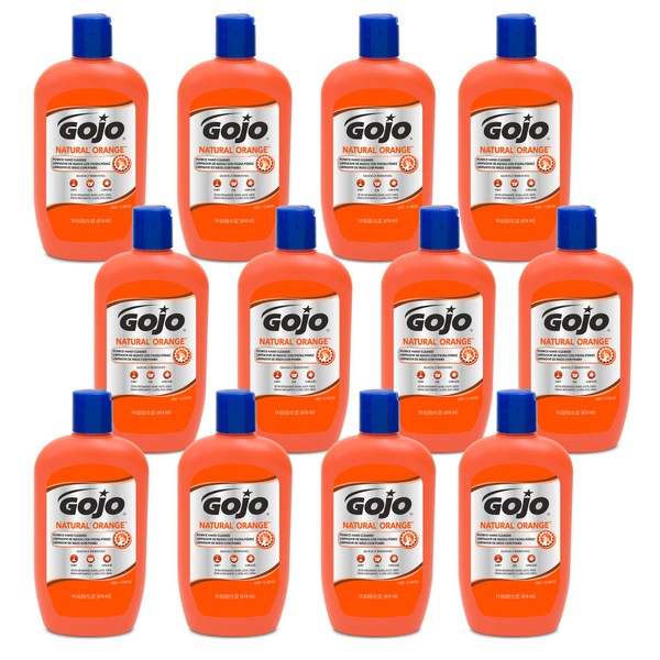 GOJO Natural Orange Pumice Hand Cleaner, 14 fl oz Quick-Acting Lotion Hand Cleaner Flip Cap Squeeze Bottle (Pack of 12) - 0957-12