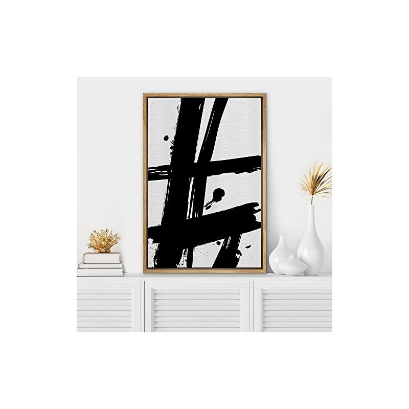 SIGNWIN Framed Canvas Print Wall Art Black Ink Paint Stroke