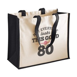 D Design Invent Print! 80th Birthday Gift Bag Keepsake Funny Gift for Age 80 Women Novelty Gif, Lady's Female Birthday Gift Idea Shopping Bag Present Tote Bag 42 x 33 x 19cm (Black)