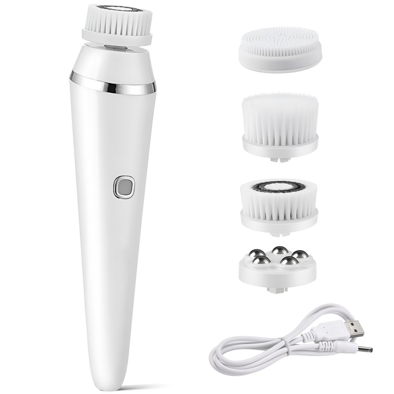 Electric Facial Cleansing Brush with 4 Interchangeable Heads, Rechargeable Face