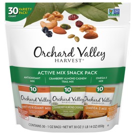 Orchard Valley Harvest Active Mix Snack Pack - Antioxidant Mix, Cranberry Almond Cashew Trail Mix, OMEGA-3 Mix - 1 oz Bags - 30 Count