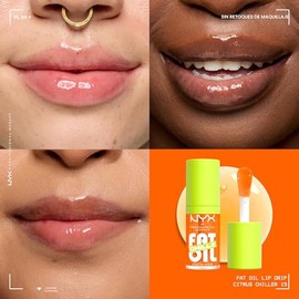 NYX PROFESSIONAL MAKEUP Fat Oil Chillz, Brillo de labios tintado hidratante, brillante y vegano - Enfriador de cítricos (naranja transparente)