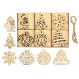 Inkdotpot 18pcs Wooden Christmas Ornaments, Unfinished Wooden Laser Cutouts Tree/Bell Shaped Embellishments Hanging Ornament for Christmas Decorations- Tree Decor- Kids Crafts DIY