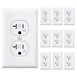 ELEGRP Duplex Receptacle with Wall Plate, 20A 125V Standard Electrical Wall Outlet, TR Tamper Resistant & WR Weather Resistant, 2 Pole 3 Wire, Self-Grounding, UL Listed, Glossy White, 10 Pack