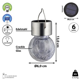 Cepewa Solar Lights Crackle 6 x 11 cm Set of 6 Clear