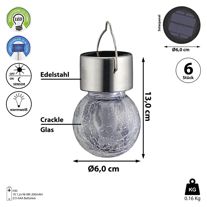 Cepewa Solar Lights Crackle 6 x 11 cm Set of