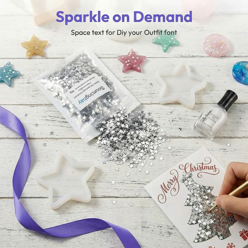 PAGOW 50g/1.76oz Tiny Star Glitter, 3 mm PVC Star Shaped
