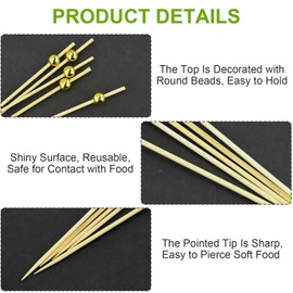 Pack of 110 Cocktail Sticks, Wooden Cocktail Sticks, Cocktail Picks, Cocktail Toothpicks, Cocktail Picks for Skewers, Finger Food, Cocktail Party Decoration Skewers, Finger Food (12 cm, Golden Pearls)