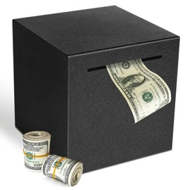 Viitech Money Bank for Adults, Must Break to Open Stainless Steel Piggy Bank, Unbreakable Frosted Metal Savings Box for Cash Saving (12cm, Black)