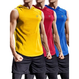 NELEUS 3 Pack Workout Athletic Gym Muscle Tank Top with Hoods,5036,Blue,Red,Yellow,US 2XL,EU 3XL
