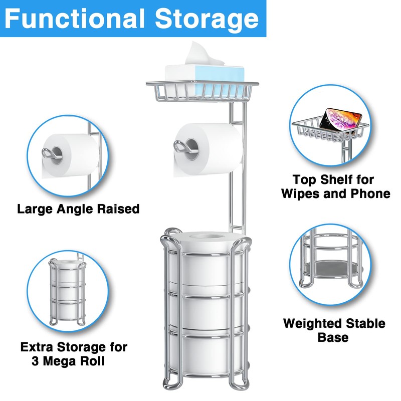 Toilet Paper Holder Stand with Shelf for Phone, Bathroom Free