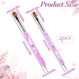 French Tip Brush 2PCS Acrylic Nail Art Brushes & Dotting Tool Double Ended Liner Brush for Nails Gel, Pink Marble Professional Manicure Pens #14 & #16 Nail Detailed Design Brushes for French Nail Tip