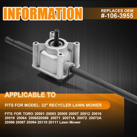 Rear Wheel Drive Transmission Assembly Compatible with Toro 22" Recycler Rear Wheel Drive Mower Replace 106-3956 105-6840