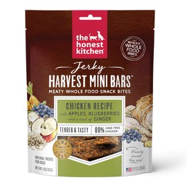 The Honest Kitchen Human Grade Jerky Harvest Mini Bars: Chicken Recipe With Apples & Blueberries, 4 oz Bag