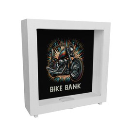 Chopper Motorcycle Frame Money Box Made of Wood with Saying Bike Bank Shiny Metal Shine Chrome Exhaust Custom Bike Highlight Saving in Two-Wheel Style