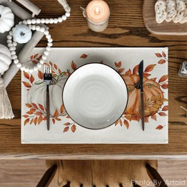 Artoid Mode Polka Dot Pumpkins Leaves Autumn Placemats Set of 4, 30 x 45cm Fall Table Mats for Party Kitchen Dining Decoration