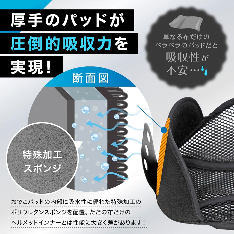 THE Kobushin Helmet Inner (3-Piece Set Black) Forehead Sweat Wiper