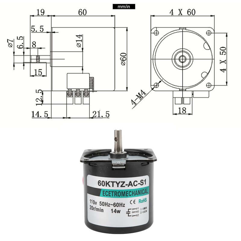 AC Synchronous Motor 14W Permanent Magnet Slow Speed 2-Way High
