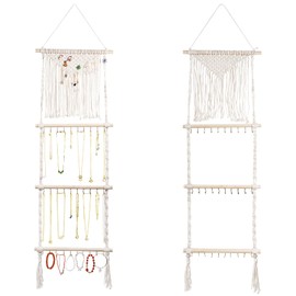 Teniinet Hanging Jewelry Organizer, Boho Macrame Necklace Hanger Wall Mounted with 30 Hooks,Door Hanging Jewelry Holder with Tassel for Necklaces Display Organizer(Necklace Holder)