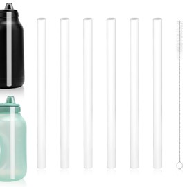 Ello Hydra 64oz Half Gallon Water Bottle Replacement Straws, 6pcs Reusable Plastic Straws with Cleaning Brush for Sports Bottle Tumbler Parts (Free BPA)