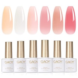 GAOY- Juego de esmaltes de uñas en gel Milky White x Jelly Nude, 6 colores transparentes, rosa transparente, naranja, remojo, luz UV