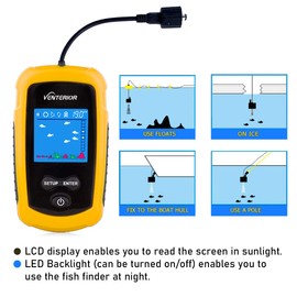 Venterior Portable Fish Finder with Sonar Transducer, LCD Display and Water Resistant Bag (Yellow)