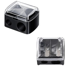 2 PCS Eyeliner Sharpener, Dual Hole Makeup Pencil Sharpener with Transparent Lid, 35x30x28mm, Perfect for Eyebrow, Eyeliner, and Lip Liners, Compact and Portable Design (Black)