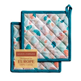 Maison d'Hermine Pot Holders 100% Cotton Set of 2 Pot Holders 8" x 8" with Loop Heat Resistant Grilling Microwave Barbeque Handling Hot Pans - Gifts for Mothers Day Spring/Summer (Summer Picnic)