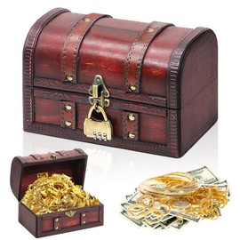 Forbabe Vintage Wooden Treasure Chest Children's Birthday Chest with Lock Treasure Chest Children's Birthday Wooden Chest with Lid Combination Lock Wooden Box with Lid (20 x 13 x 12, Without Handle)