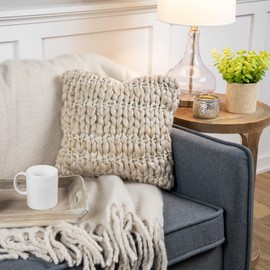 Northlight 16" Khaki Jumbo Knit Square Throw Pillow with Velvet Back