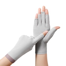 FakeFace 2Pairs Women Men UV Protection Driving Glove Summer Sunblock Glove Non-slip Breathable Fingerless Cycling Glove (Black+Light Gray)