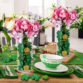 Halloscume 60 Pcs St. Patrick's Day Glitter Foam Vase Fillers Table Decor Foam Shamrocks Filler Gold and Green Glitter Ornaments St Patrick's Day Decorations Crafting Centerpiece Table Scatter, 4 Size