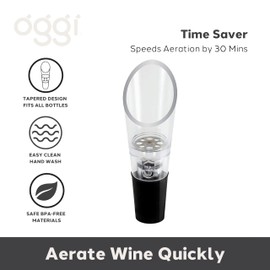 OGGI Wine Aerator Pourer - Premium Wine Pourer & Plug Aerator, Aerating Wine Decanter, Wine Aerator Pourer Spout - (Clear/Black)