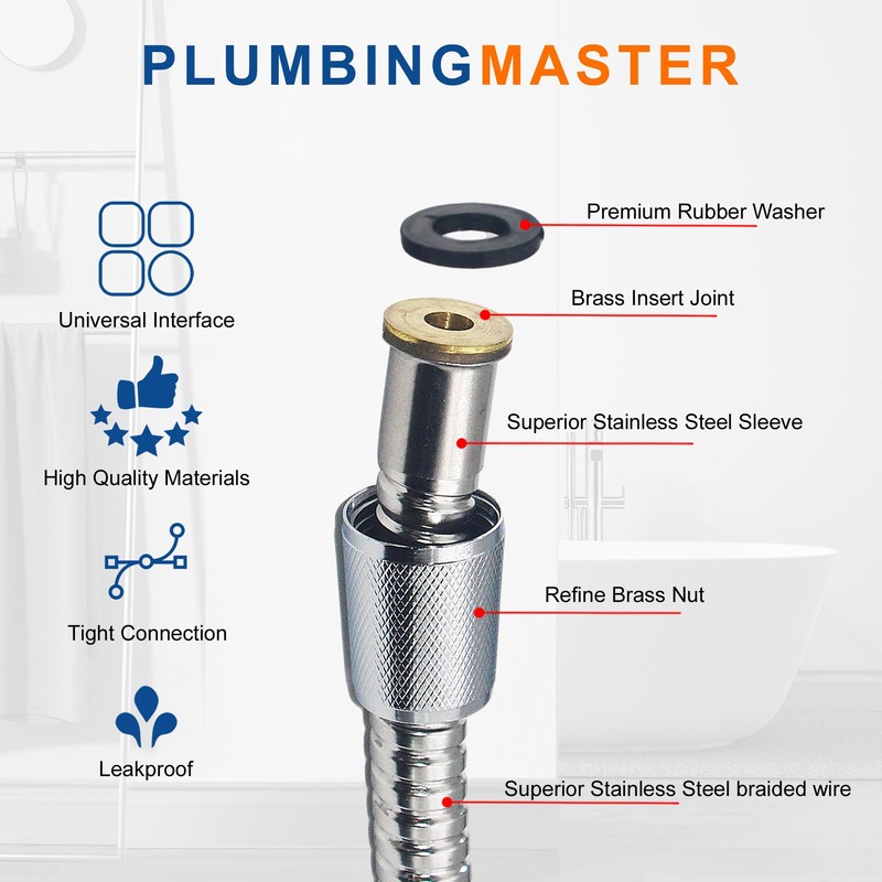 PLUMBINGMASTER Shower Hose 96 Inches Stainless Steel Handheld Shower Head