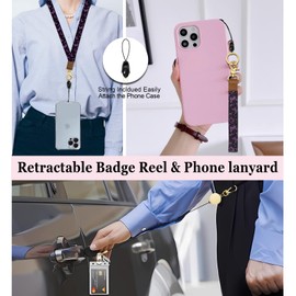 bolimoss Purple Butterfly Lanyard for ID Badge Cute Wrist and Neck Lanyards for Women Teacher, Car Key Lanyards with Metal Carabiner Retractable Reel, 2 Keychains, Clear ID Card Holder, Phone Tether