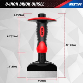 Rizom 8-Inch Rock Chisel, Ston Chisel with Hand Protection, Heavy Duty Masonry Chisel for Carving Scaling Breaking Hounding