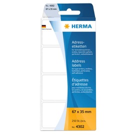 HERMA 4302 Adressetiketten für Schreibmaschinen, endlos, 67 x 35 mm, 250 Stück, selbstklebend, matt, leporello-gefalzt, blanko Papier Adressaufkleber Klebeetiketten Aufkleber, weiß