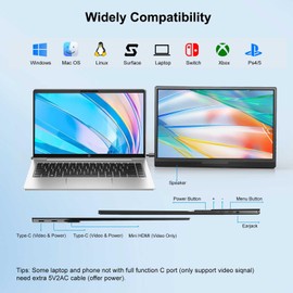 FHH Portable Monitor for Laptop, 15.6'' 1080P FHD Laptop Screen Extender Dual Monitor- USB C HDMI Plug and Play Laptop Monitor Extender with Speaker Stand for Wins,Mac,Phone,Switch (E1-BLACK-15.6IN)