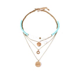 Pingyongchang White Surfer Choker Layered Necklace Summer Flower Gold Helios Pendant Pretty Stylish Floral Chain Jewelry for Prom Party Dating Gifts for Women -Flower