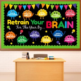 Qyeahkj Brain Bulletin Board Decorations Retrain Your Brain Cutouts Growth Mindset Bulletin Board Set Inspirational Positive Sayings Accents for Wall Chalkboard Decor Back to School Teacher Supplies
