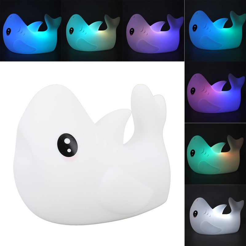 Night Light Silicone Cute Shark USB Rechargeable LED Colorful Night