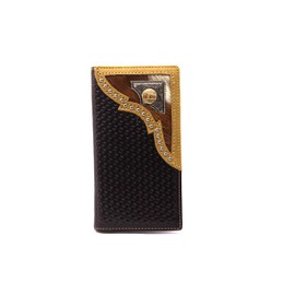 West Star Men Western Wallet Long Bifold Checkbook Style With Cow Hair Genuine Leather 205D Cowboy Prayer Deep Coffee