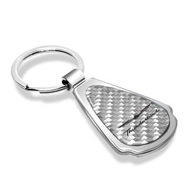 iPick Image Made Clear Dome Real Silver Carbon Fiber Chrome Metal Teardrop Key Chain with Logo for Ford Thunderbird