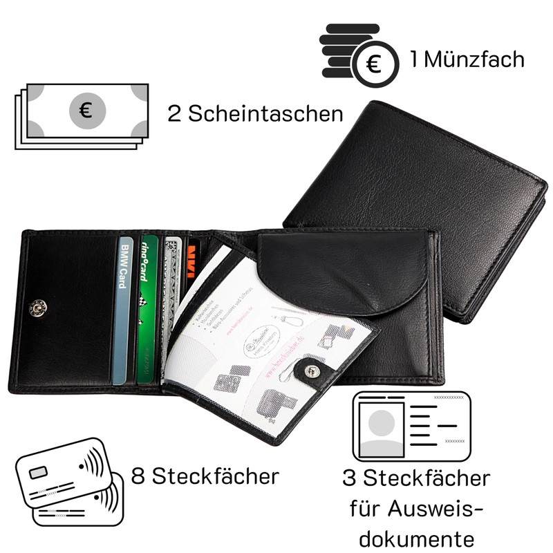 Hans Kniebes Men's Leather Wallet, Flat Wallet in Landscape Format
