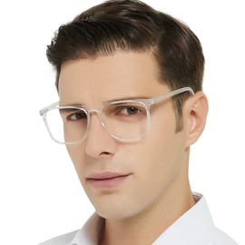 MARE AZZURO Large Reading Glasses Men Square Readers 0 1.0 1.25 1.5 1.75 2.0 2.25 2.5 2.75 3.0 3.5 4.0 5.0 6.0 (Transparent, 3.50)