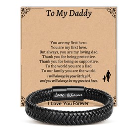 Focxoio Dad Gifts from Daughter, Best Daddy Birthday Gifts for Dad, Leather Bracelet Jewellery Presents for Fathers Day Christmas Valentines Day