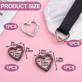 HINZIC 4pcs Heart Shaped Keychain Clip, Zinc Alloy Heavy Duty Heart Carabiner, Spring Snap Clasp Hook for Camping Hiking Fishing Traveling- Black & Silver